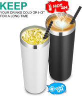 Stainless Steel Tumblers Bulk 12 Pack, 20 Oz Vacuum Insulated Skinny Tumblers with Lids and Straws, Double Wall Coffee Mug, Travel Water Cup, White