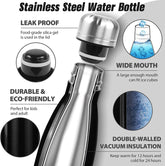 Insulated Water Bottle, 17 Oz Stainless Steel Water Bottles, Double Wall Vacuum Reusable Water Bottles Leak Proof BPA-FREE Sports Bottle Cup Keep Hot&Cold for Running Gym Workout Cycling Kids