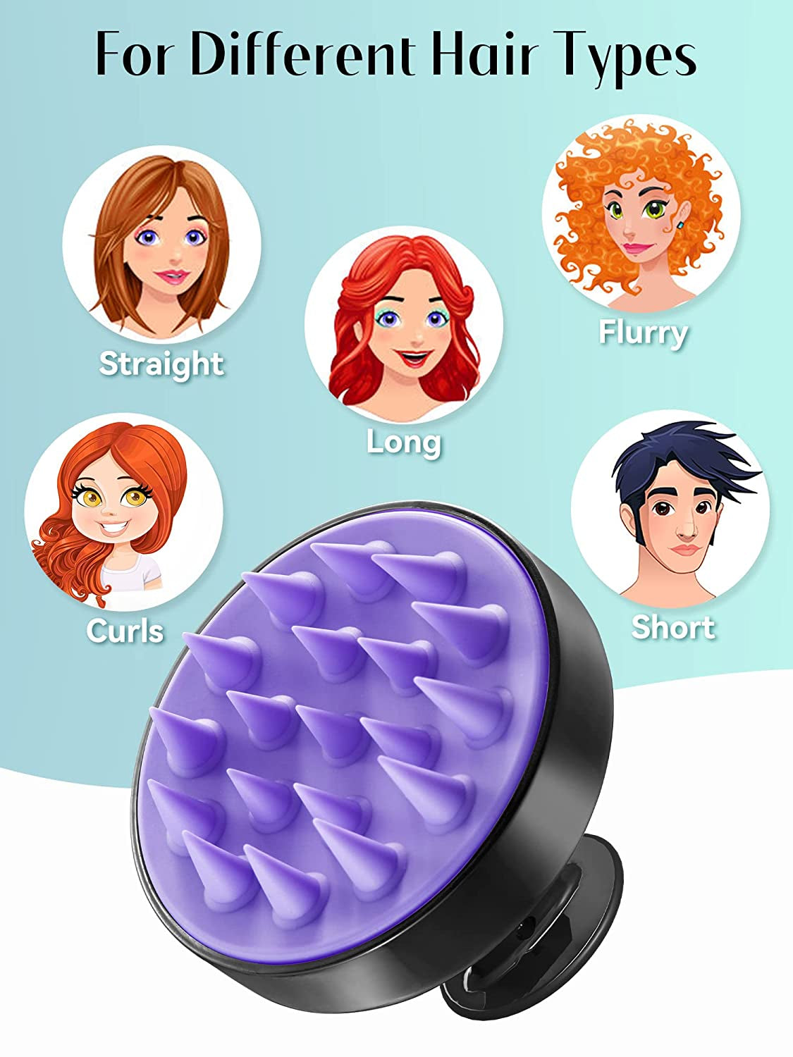 Scalp Massager Hair Growth, Soft Silicone Scalp Scrubber Shampoo Brush for Exfoliation, Dandruff Removal Head Massage Stress Relax, Wet & Dry Use for Thick Thin Curly Hair Care, Black