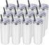 Stainless Steel Tumblers Bulk 12 Pack, 20 Oz Vacuum Insulated Skinny Tumblers with Lids and Straws, Double Wall Coffee Mug, Travel Water Cup, White