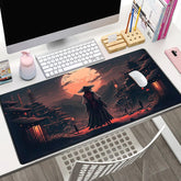 Japanese Landscape Desk Mat Post Moonlight Samurai Mouse Pad Large Dark Aesthetic Desk Pad Gaming Mousepad Extended XXL 31.5 X 15.7 in Laptop Computer Mouse Keyboard Mat
