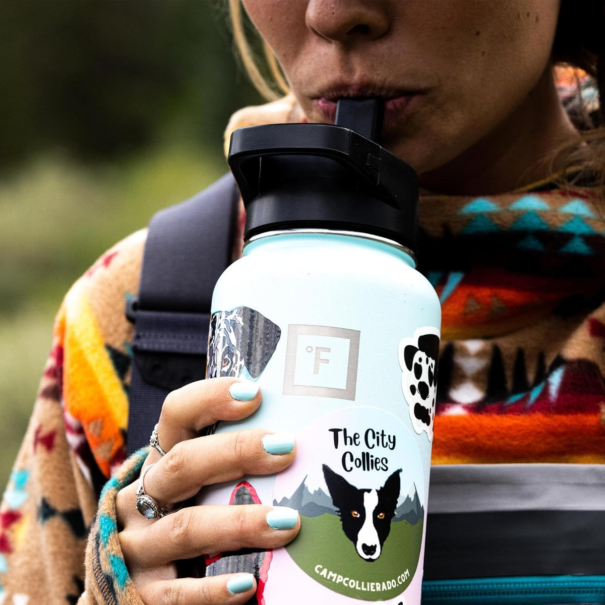 Camping & Hiking Hydration Flask with 3 Lids - Stainless Steel, Double Walled & Vacuum Insulated Water Bottle - Leak Proof & BPA Free (Midnight Black, Straw - 22 Oz)