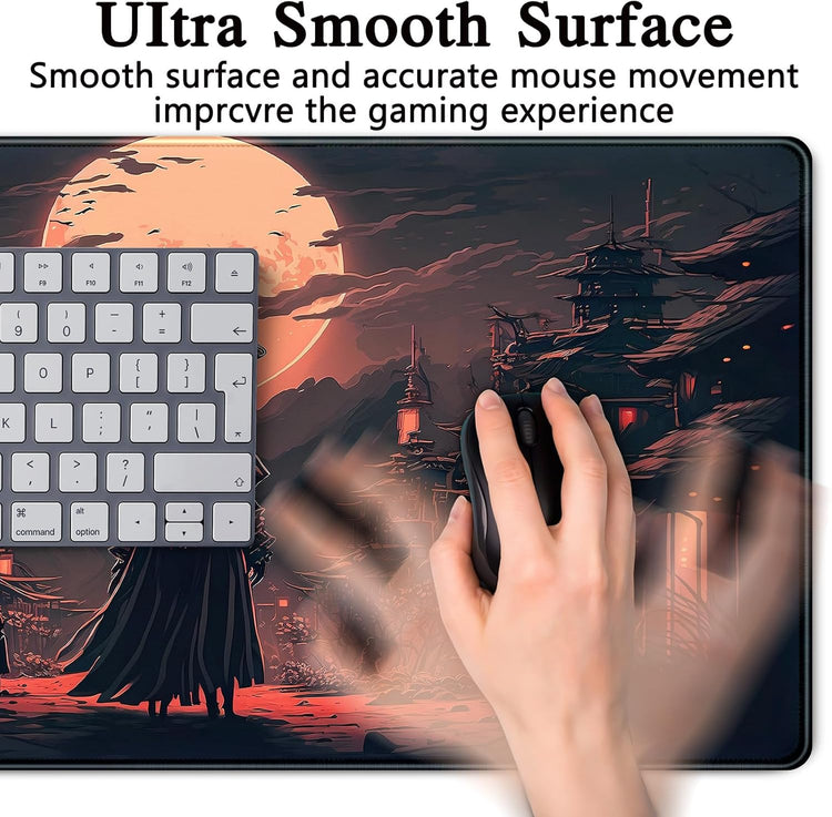Japanese Landscape Desk Mat Post Moonlight Samurai Mouse Pad Large Dark Aesthetic Desk Pad Gaming Mousepad Extended XXL 31.5 X 15.7 in Laptop Computer Mouse Keyboard Mat