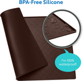 100% Waterproof Dog Food Mat, Raised Edges Silicone Pet Feeding Placemat for Cat, Dogs, Pet Bowls, High Lipped Tray Prevents Water Spills, Food on Floor, Dishwasher Safe, 24X16, Brown
