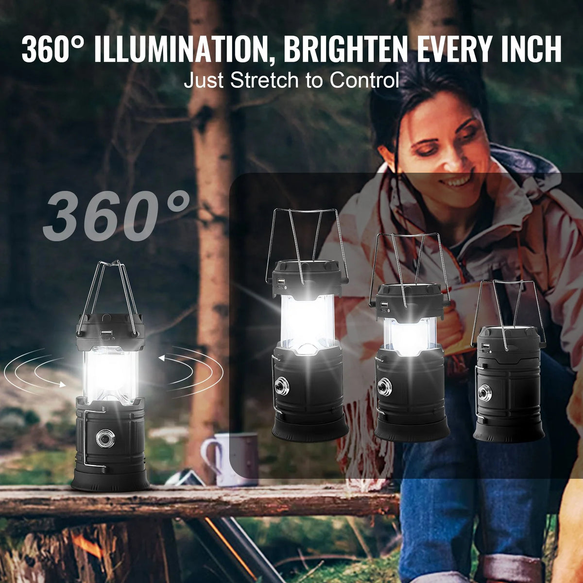 LED Camping Lanterns Portable Rechargeable Lights as Battery Bank 4 Pcs