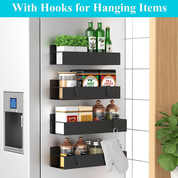 Metal 4 Pack Magnetic Spice Storage Rack Organizer for Refrigerator and Oven, Black Fridge Organizers and Storage