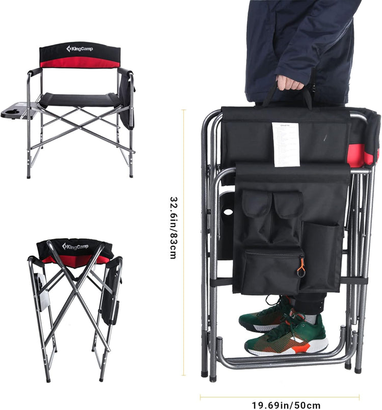 2-Pack Camping Folding Director Chairs with Side Table & Storage, Red
