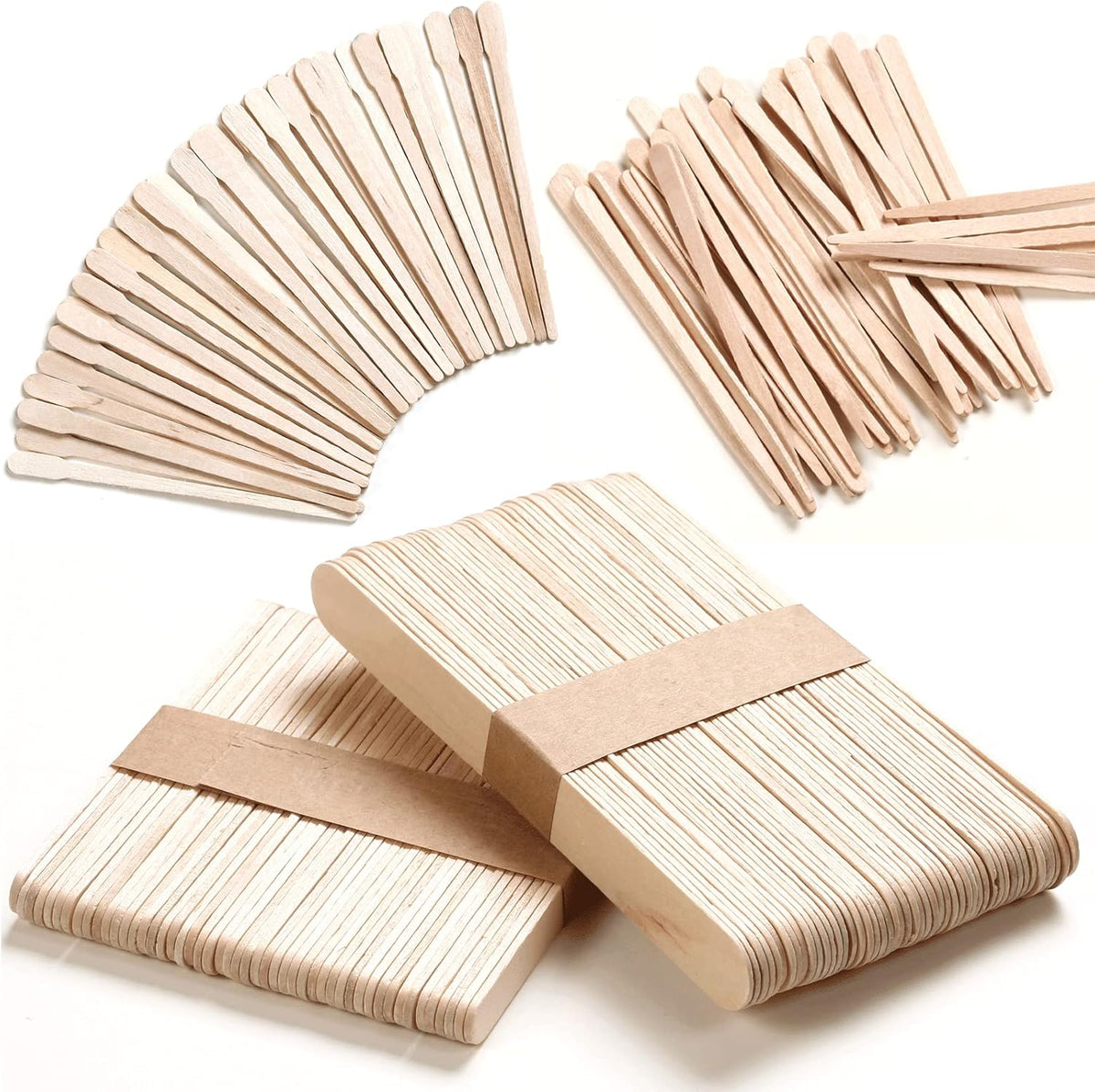 4 Style Assorted Wax Applicators - 300 Pcs Wooden Spatulas for Body, Legs, Face, Eyebrow Hair Removal or Wood Crafts