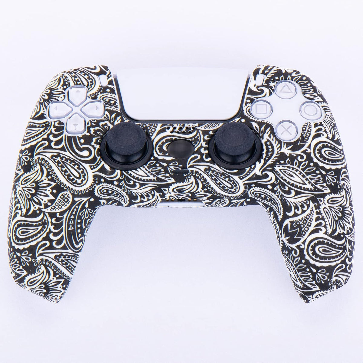 Water Transfer Printing Silicone Thickened Cover Skin Case for PS5 Controller X 1(Leaves Red) with Thumb Grips X 10