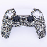 Water Transfer Printing Silicone Thickened Cover Skin Case for PS5 Controller X 1(Leaves Red) with Thumb Grips X 10