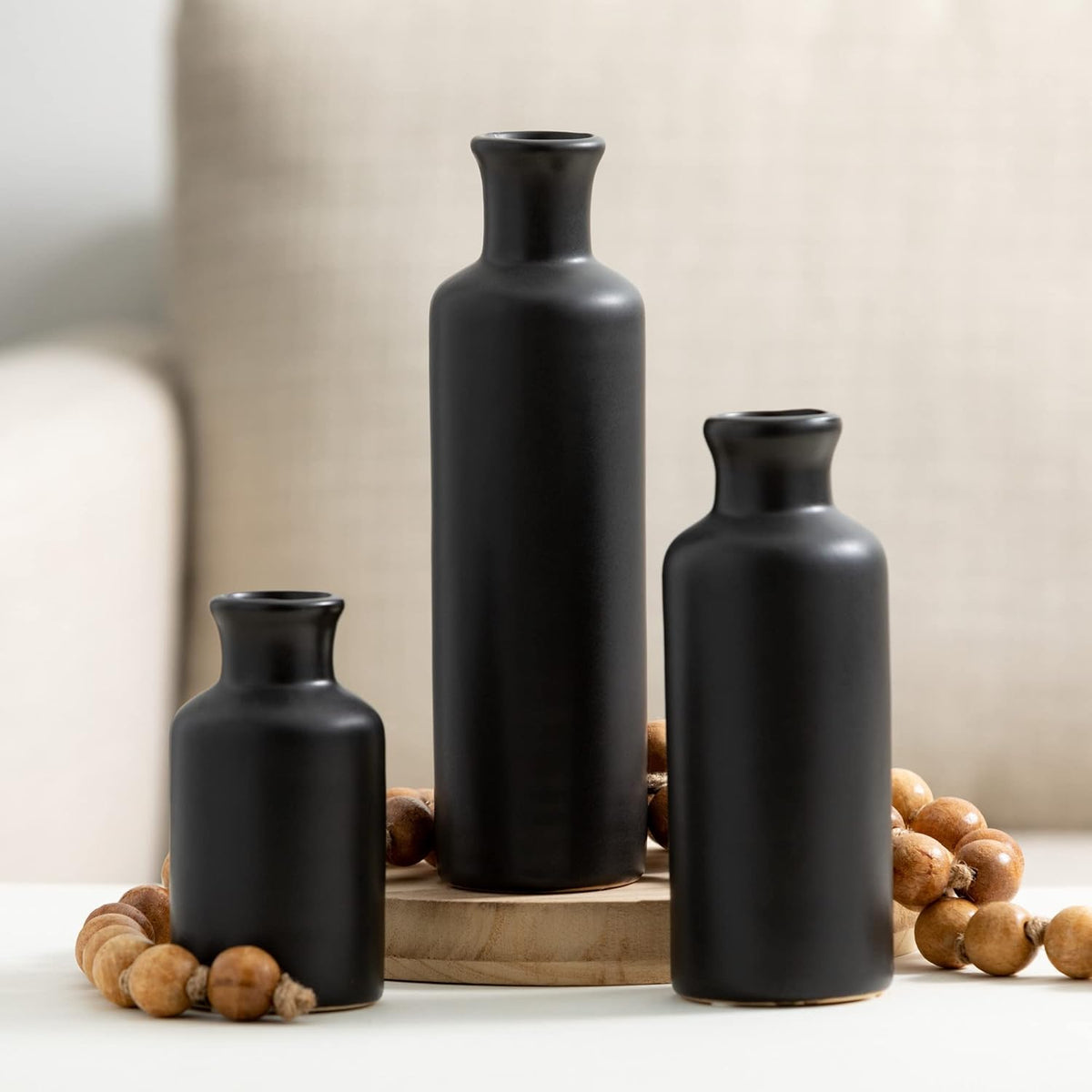 Ceramic Black Vase Set, Modern Home Decor Decorative Vases for Your Kitchen, Bedroom, Office, Living Room, Bathroom, & Shelf Decor, Centerpiece Table Decorations, Small Vases (CM3038)