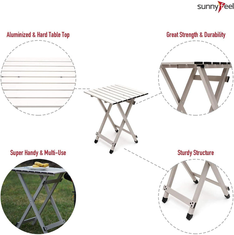 Folding Camping Table - Lightweight Aluminum Portable Picnic Table, 18.5X18.5X24.5 Inch for Cooking, Beach, Hiking, Travel, Fishing, BBQ, Indoor Outdoor Small Foldable Camp Tables