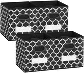 Cube Storage Organizer Bins 13X13 - Fabric Storage Cubes Bin Foldable Baskets Square Box with Labels and Dual Plastic Handles for Shelf, Nursery, Cabinet, Clothes, Toys, Set of 4 (Black)
