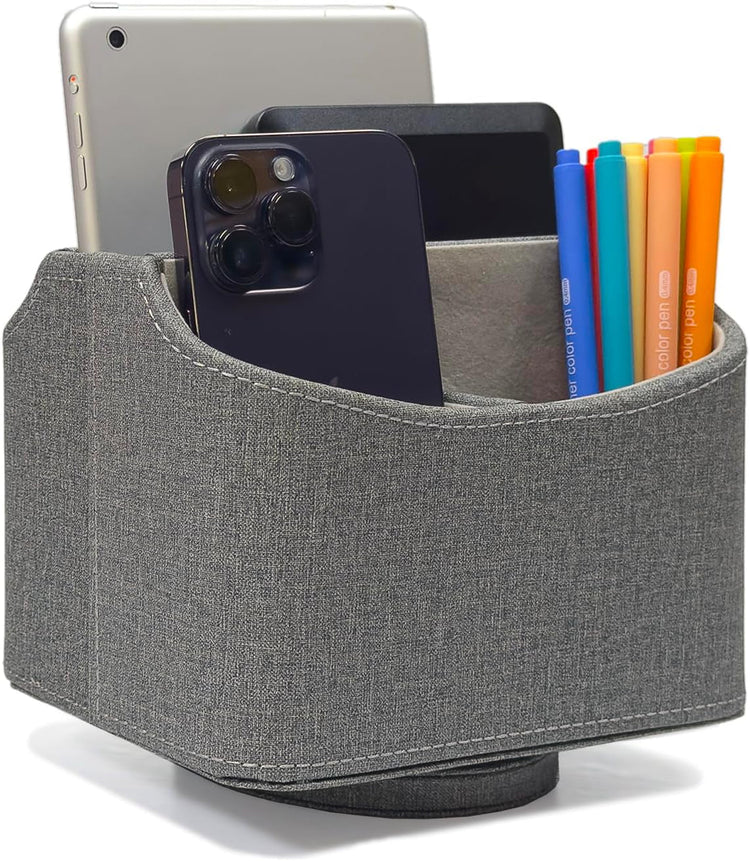 Rotating Desk Organizer, 360 Degree Desk Spinning Caddy, Desktop TV Guide/Mail/Media/Remote Controller Holder Organizer, Grey Linen Texture