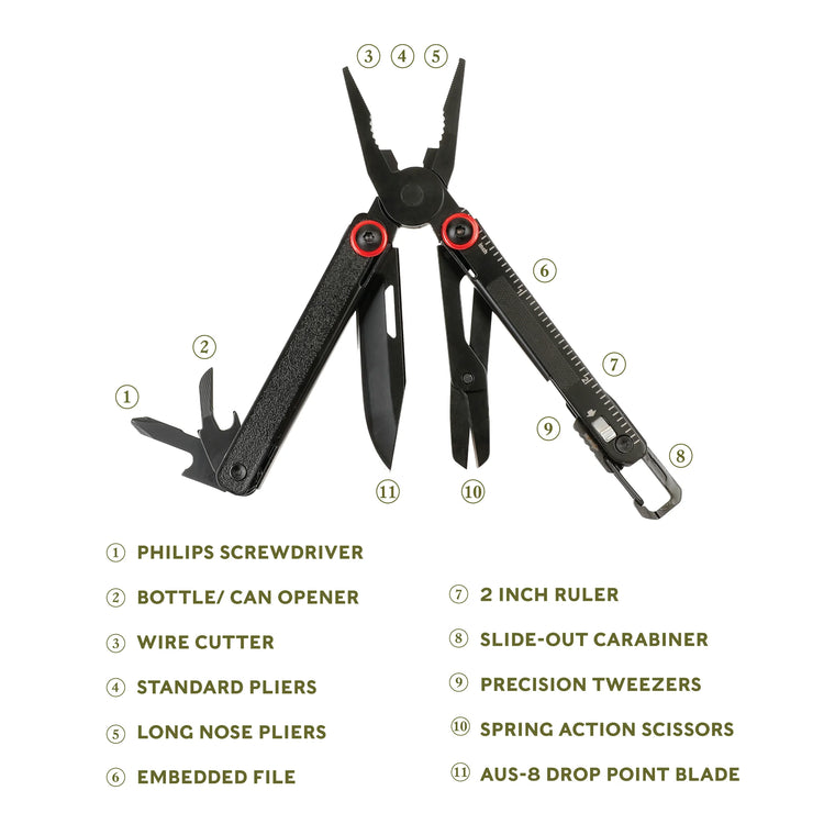Uberall 11-In-1 Folding Mini Multi-Tool Ultra Compact with Leather Sheath, Multi-Function