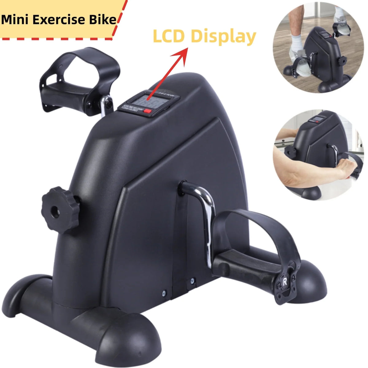 Mini Indoor Pedal Exerciser Cycle Bike Leg Arm Desk W/Lcd Display Fitness Portable Pedal Stationary Bike Home Exercise Black
