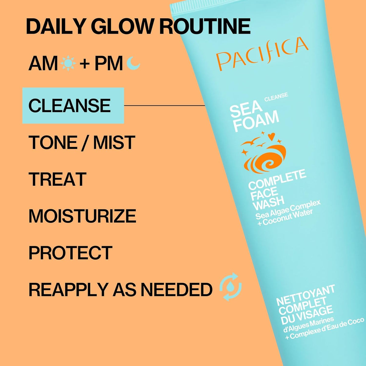 Beauty Sea Foam Face Cleanser, Daily Gentle Foaming Face Wash, with Coconut Water + Sea Algae Complex, Removes Makeup, for Combination and Oily Skin, Vegan and Cruelty Free, Clean Skin Care