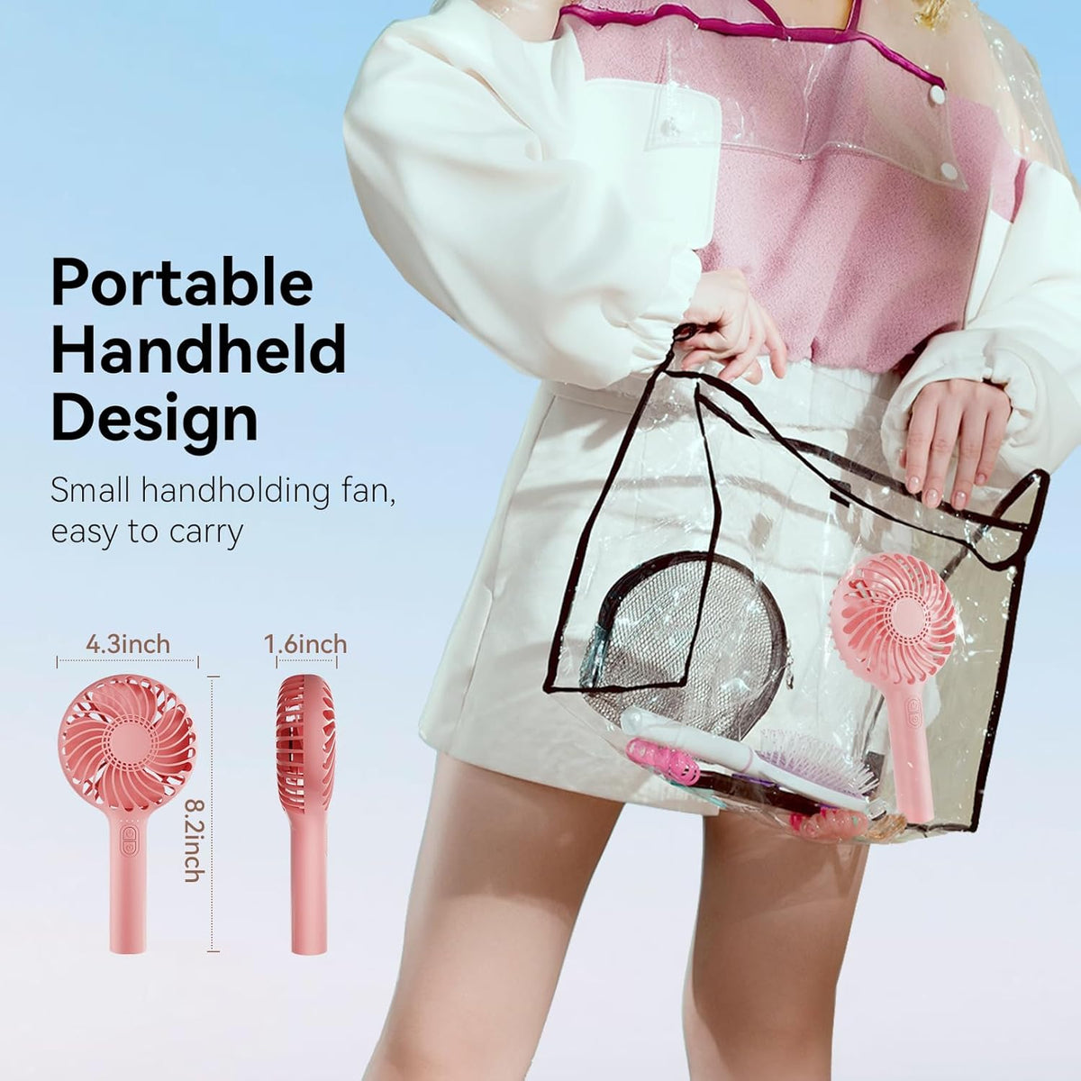 Handheld Fan Portable, Mini Hand Held Fan with USB Rechargeable Battery, 4 Speed Personal Desk Table Fan with Base, 3-10 Hours Operated Small Makeup Eyelash Fan for Women Girls Kids Outdoor