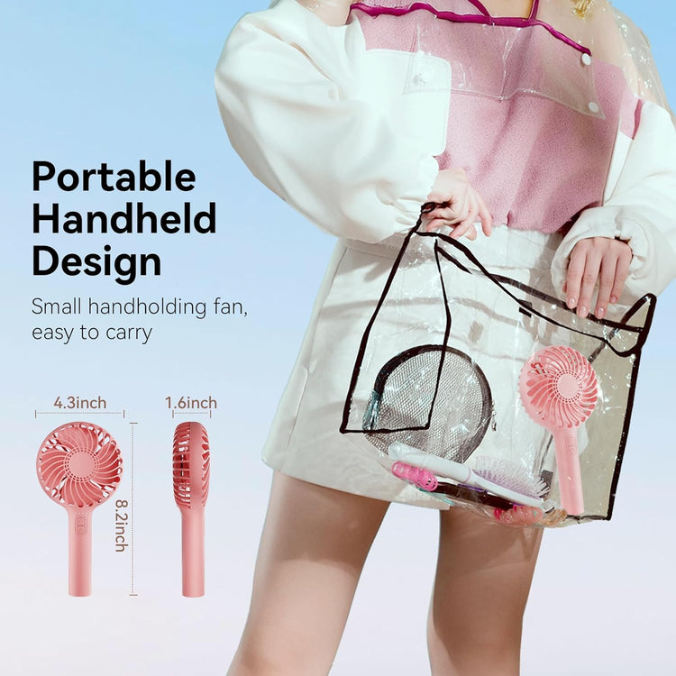 Handheld Fan Portable, Mini Hand Held Fan with USB Rechargeable Battery, 4 Speed Personal Desk Table Fan with Base, 3-10 Hours Operated Small Makeup Eyelash Fan for Women Girls Kids Outdoor