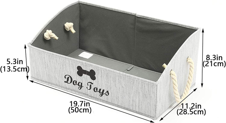 Large Dog Toys Storage Bins-Foldable Fabric Trapezoid Organizer Boxes with Weave Rope Handle,Collapsible Basket for Shelves,Dog Apparel(Gray-Dog)
