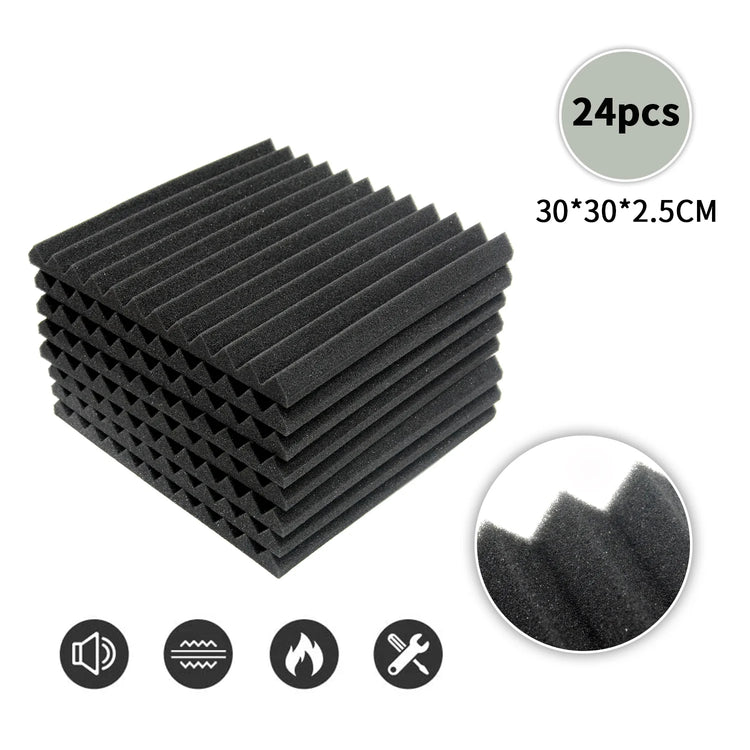 24 Pack Acoustic Panels Studio Soundproofing Foam Wedges Panels, 1" X 12" X 12" Sound Insulation Absorbing, Black