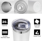 Stainless Steel Tumblers Bulk 12 Pack, 20 Oz Vacuum Insulated Skinny Tumblers with Lids and Straws, Double Wall Coffee Mug, Travel Water Cup, White