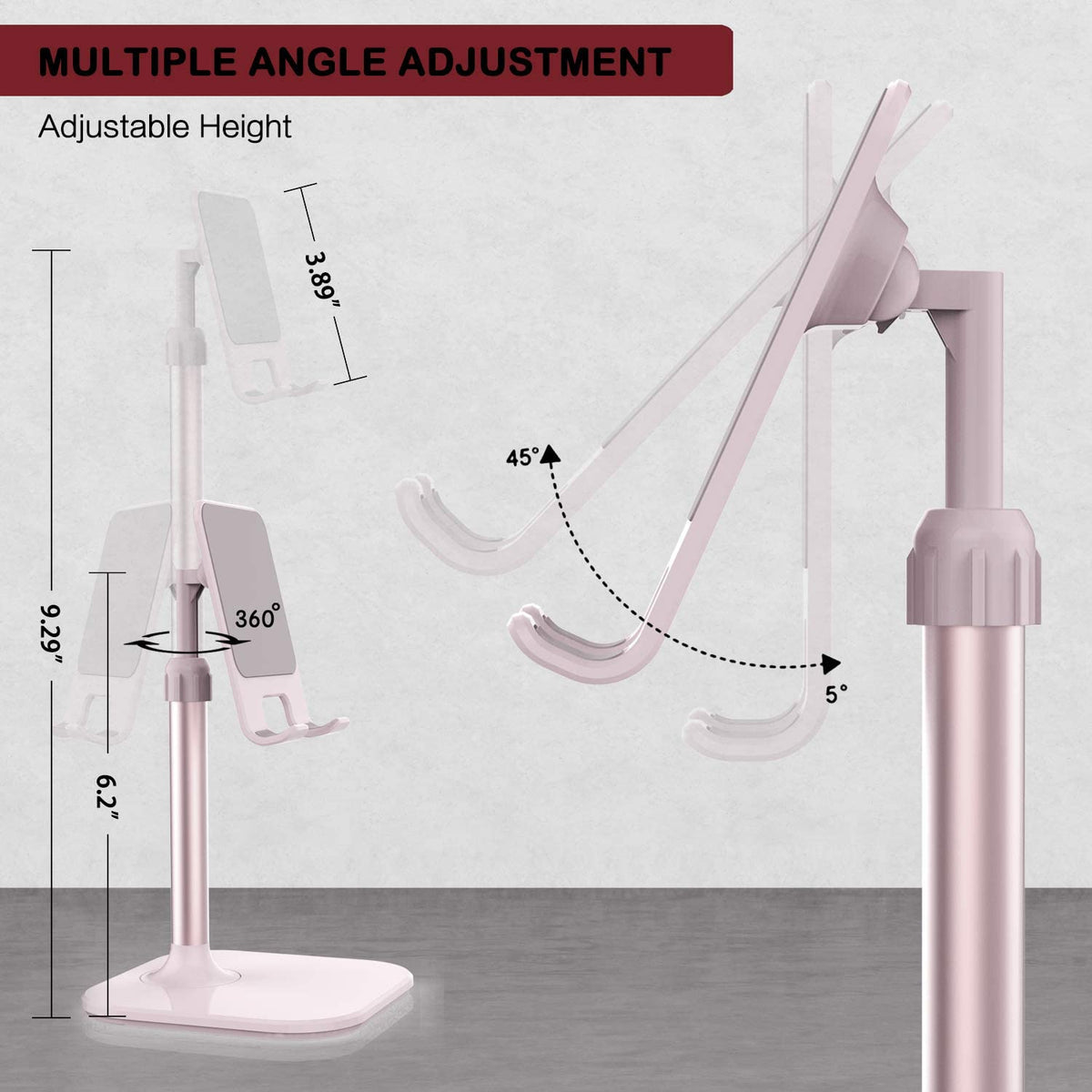 Cell Phone Stand, Phone Stand for Desk, Phone Holder Stand Compatible with Iphone and All Mobile Phones Tablet, Gifts for Adults Women Men Mom Wife, Pink