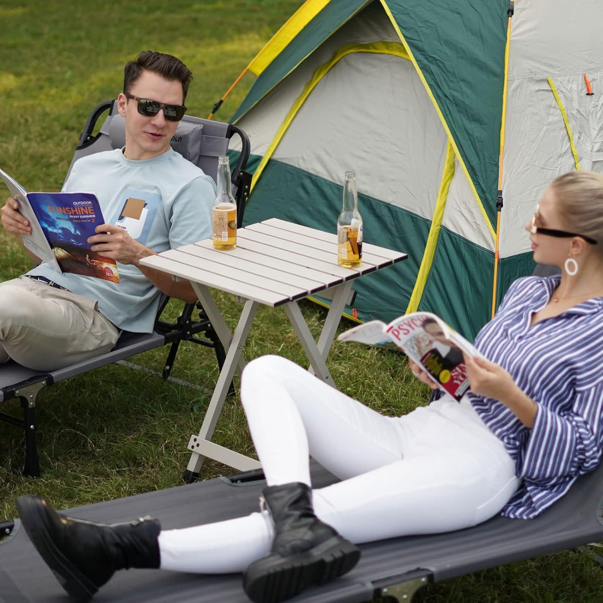 Folding Camping Table - Lightweight Aluminum Portable Picnic Table, 18.5X18.5X24.5 Inch for Cooking, Beach, Hiking, Travel, Fishing, BBQ, Indoor Outdoor Small Foldable Camp Tables