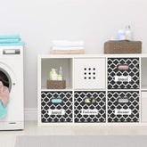 Cube Storage Organizer Bins 13X13 - Fabric Storage Cubes Bin Foldable Baskets Square Box with Labels and Dual Plastic Handles for Shelf, Nursery, Cabinet, Clothes, Toys, Set of 4 (Black)