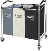 Laundry Basket with Wheels, 240L Laundry Hamper with 3 Section Laundry Bag for Dirty Clothes, Dorm Room Essentials, Towel Organization & Toys Storage Laundry Cart in Laundry Room Organization
