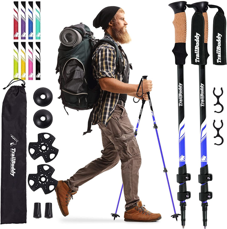 Trekking Poles - Lightweight, Collapsible Hiking Poles for Snowshoe & Backpacking Gear - Pair of 2 Walking Sticks for Hiking, 7075 Aluminum with Cork Grip