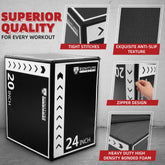 3-In-1 Rotatable Plyometric Jump Box, Jumping Exercise Trainer with anti Slip Surface & High Density Foam, Fitness Training, Easy to Clean, 16’’ × 20’’ × 24’’, Black/White
