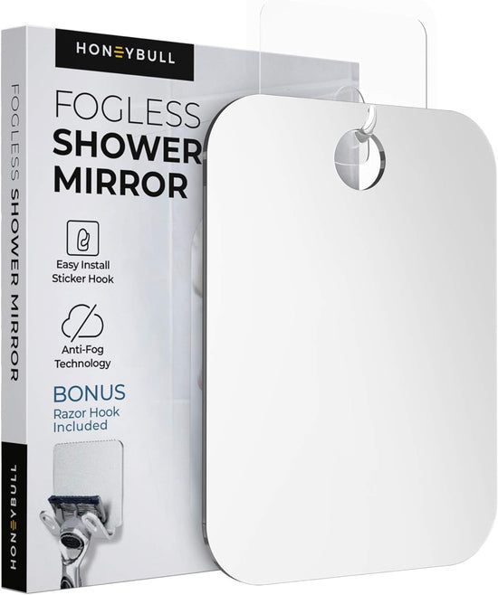 Shower Mirror Fogless for Shaving - Flat anti Fog Mirror with Razor Holder for Shower, Mirrors, Shower Accessories, Bathroom Mirror & Accessories, Holds Razors for Men (Medium 6X8In)